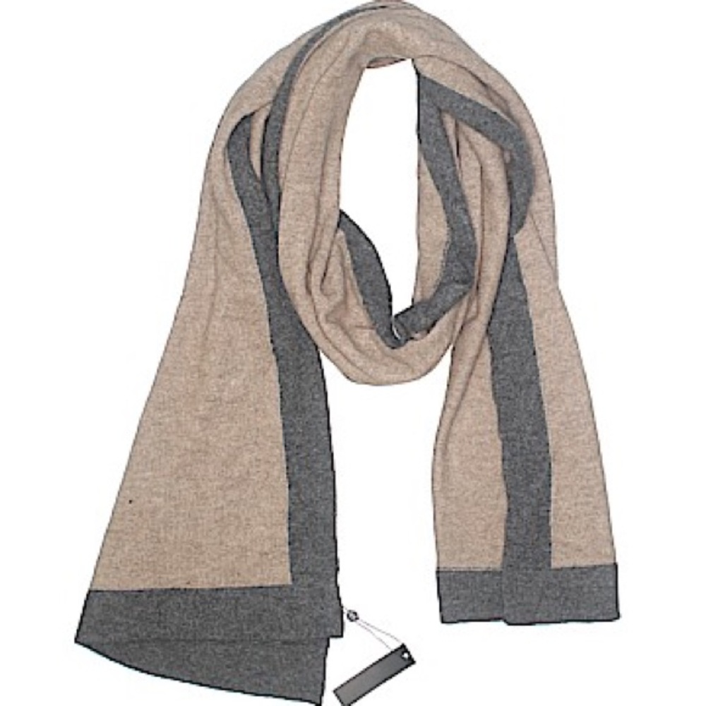 NWT HANNAH ROSE CLASSY 100% CASHMERE SHAWL/WRAP BEIGE WITH A GRAY BORDER 19"X77"
